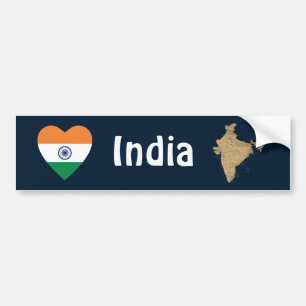 Autocollant De Voiture Coeur de drapeau de l'Inde + Adhésif pour
