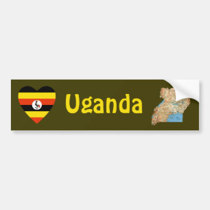 Autocollant De Voiture Coeur de drapeau de l'Ouganda + Adhésif pour