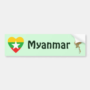 Autocollant De Voiture Coeur de drapeau de Myanmar + Adhésif pour