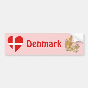 Autocollant De Voiture Coeur de drapeau du Danemark + Adhésif pour