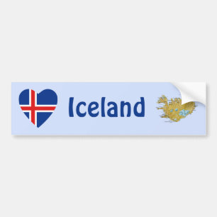 Autocollant De Voiture Coeur drapeau islandais + Sticker pare-chocs carte