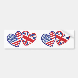 Autocollant De Voiture Coeurs du drapeau américain et britannique