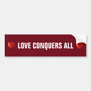 Autocollant De Voiture Cœurs rouges & L'amour conquiert tout Texte sur Bo