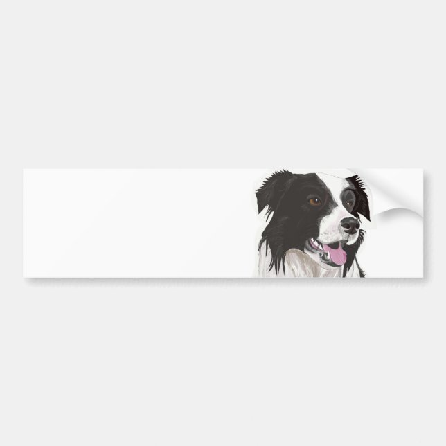Autocollant De Voiture Collie noir et blanc avec yeux Brown Bumper Stic (Devant)