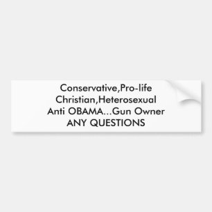 Autocollant De Voiture Conservateur, Pro-lifeChristian, HeterosexualAnti…