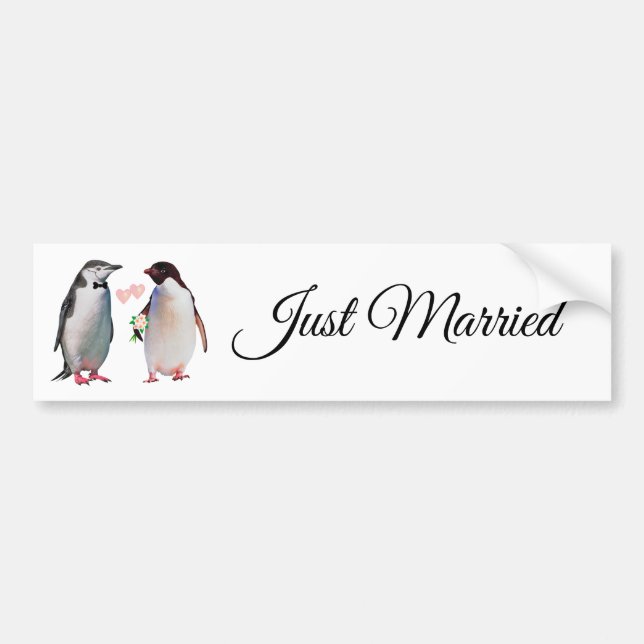 Autocollant De Voiture Couple mignon en pingouin juste marié Sticker pare (Devant)