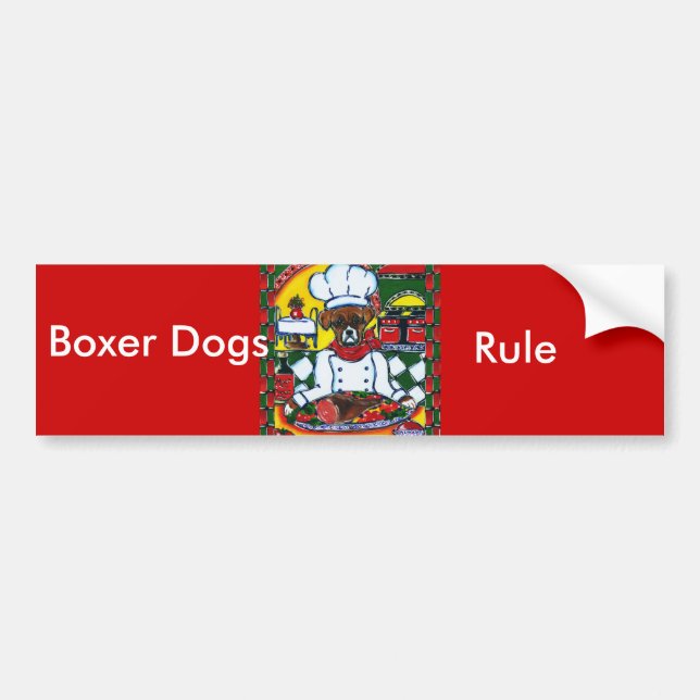 Autocollant De Voiture Cuisinier Chien Boxer (Devant)