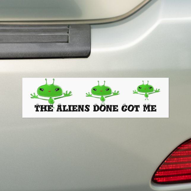 Autocollant De Voiture Cute Green Outer Space Aliens with Space Ship (En voiture)