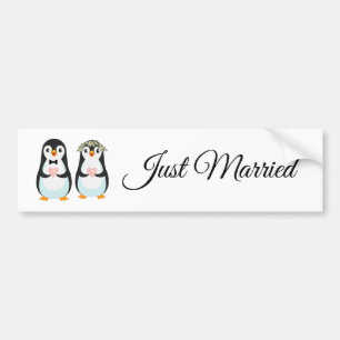 Autocollant De Voiture Cute Penguin Couple Just Married Bumper Sticker