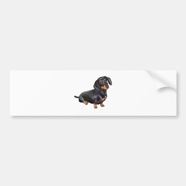 Autocollant De Voiture Dachshund (A) - Noir et Tan (Devant)