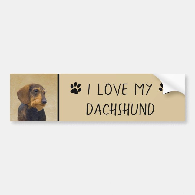 Autocollant De Voiture Dachshund (Wirehaired) Painting Original Dog Art (Devant)