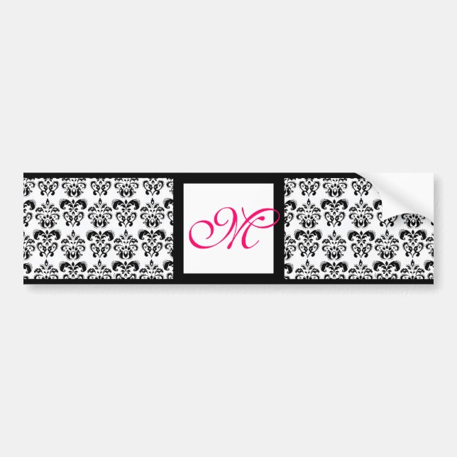 Autocollant De Voiture DAMASK MONOGRAM, fuchsia rose (Devant)