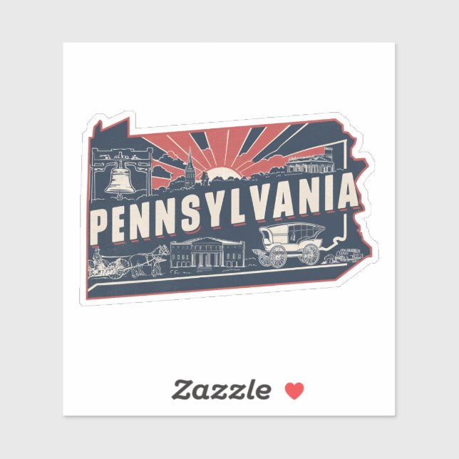 Autocollant de voiture d'État Retro Pennsylvania (Feuille)