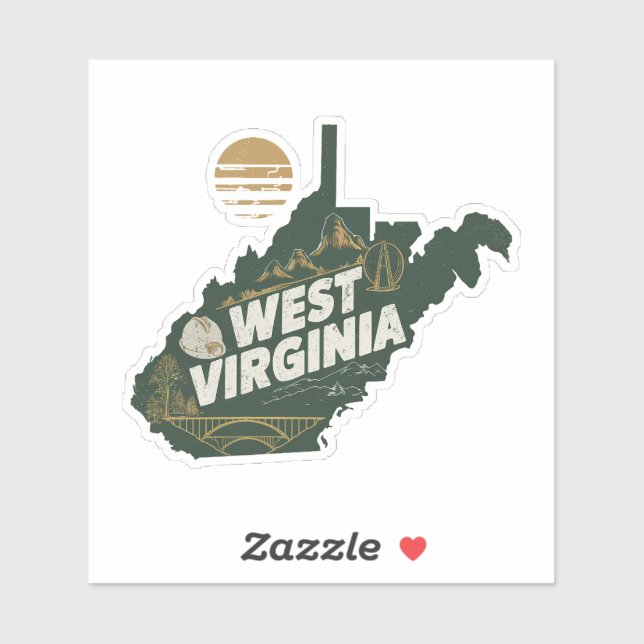 Autocollant de voiture d'État Retro West Virginia (Feuille)