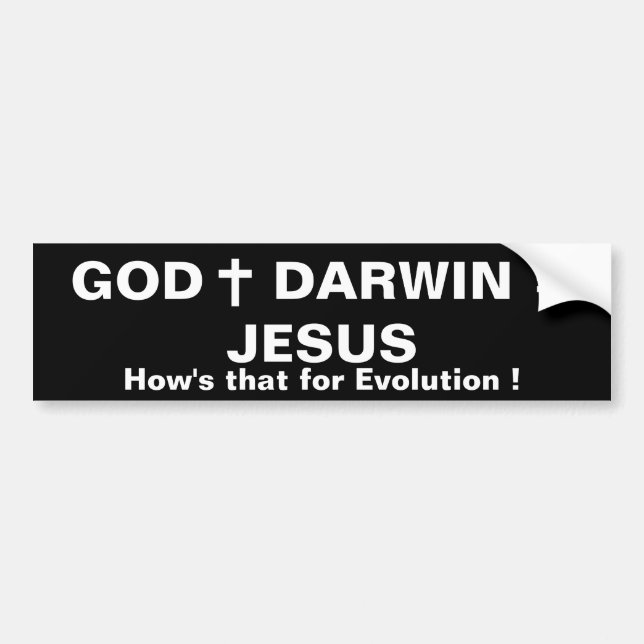 AUTOCOLLANT DE VOITURE DIEU PLUS DARWIN = JÉSUS (Devant)