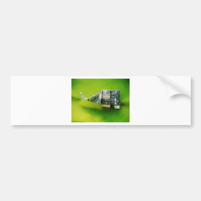 Autocollant De Voiture Dollar bill origami Elephant on Green background (Devant)