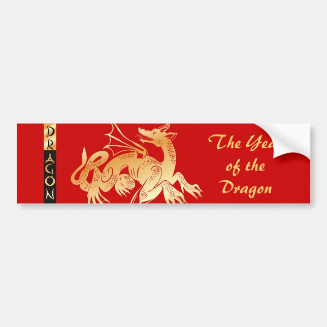 Autocollant De Voiture Dragon d'or et bannière (Devant)