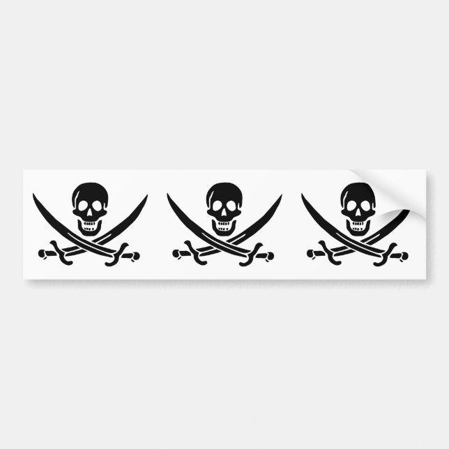 Autocollant De Voiture Drapeau de pirate Crâne croisé épées (Devant)