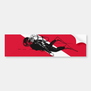 Autocollant De Voiture Drapeau de plongée avec illustration de plongeur r