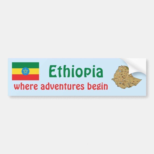 Autocollant De Voiture Drapeau Ethiopie + Stick pare-chocs Carte (Devant)