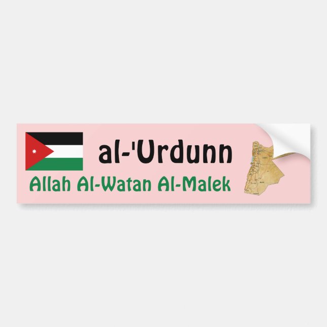 Autocollant De Voiture Drapeau Jordanie + Stick pare-chocs Carte (Devant)