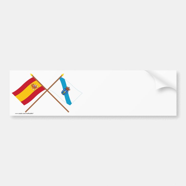 Autocollant De Voiture Drapeaux croisés de l'Espagne et de la Galicie (Devant)