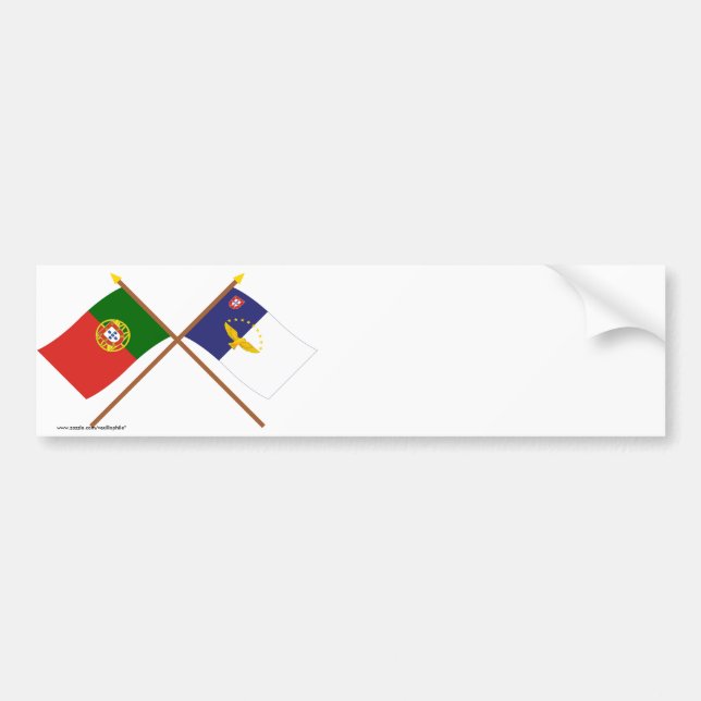 Autocollant De Voiture Drapeaux croisés du Portugal et des Açores (Devant)
