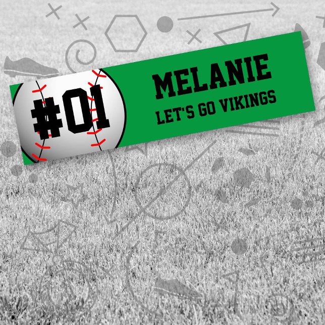 Autocollant De Voiture Équipe de baseball noir vert (Green and Black Baseball Let's Go Team Bumper Sticker. Celebrate your high school / college athlete.)