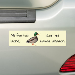 Autocollant De Voiture Espéranto : Je vais bien, car j'ai un canard.