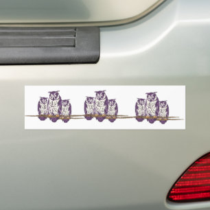 Autocollant De Voiture Famille de hibou géométrique stylisée violet