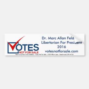 Autocollant De Voiture Feldman pour le président - libertaire 2016