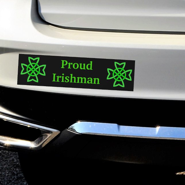 Autocollant De Voiture Fiers Irishman Green Celtic Knots (Bright green Irish Celtic knots on black Proud Irishman bumper sticker for your car.)