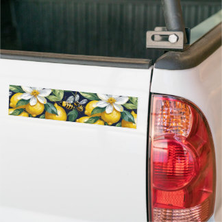 Autocollant De Voiture Fresh Yellow Lemons With Busy Bees & White Blooms