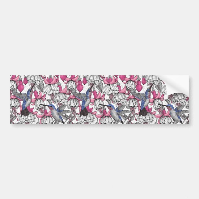 Autocollant De Voiture Fuchsia et colibris blancs (Devant)