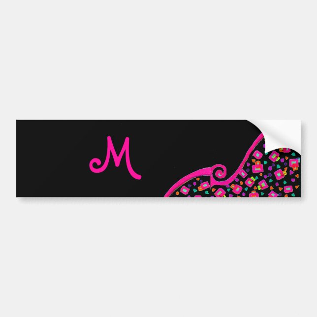 AUTOCOLLANT DE VOITURE FUCHSIE ROSE NOIR DÉCO MONOGRAM ABSTRAIT (Devant)
