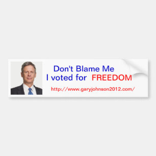 Autocollant De Voiture Gary Johnson "ne me blâment pas, j'a voté pour l