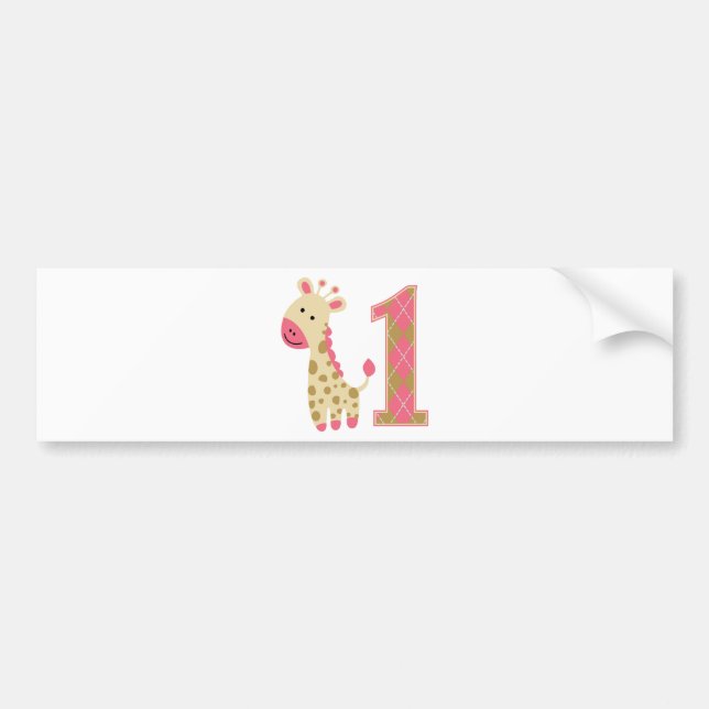 Autocollant De Voiture Giraffe rose Premier anniversaire (Devant)