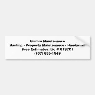 Autocollant De Voiture Grimm MaintenanceHauling - entretien de propriété…