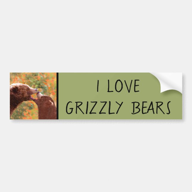 Autocollant De Voiture Grizzly Bear Mom and Cub Painting - Wildlife Art (Devant)