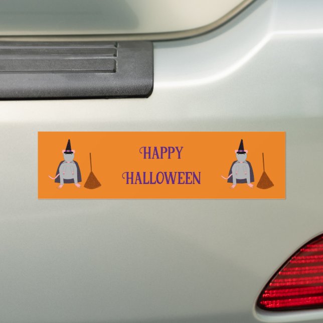 Autocollant De Voiture Halloween Rat sorcier et Broom Custom (En voiture)