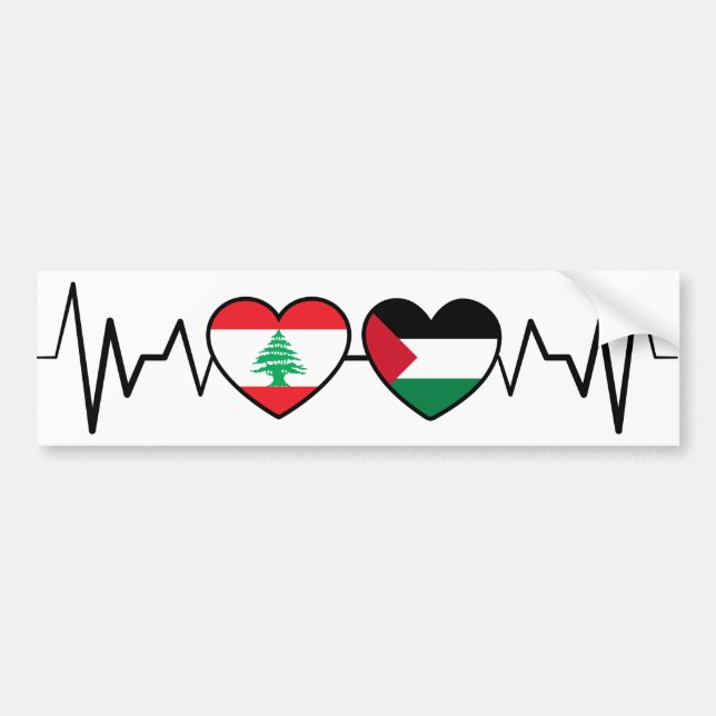 Autocollant De Voiture Heartbeat Lebanon Palestine Unity drapeaux. (Devant)