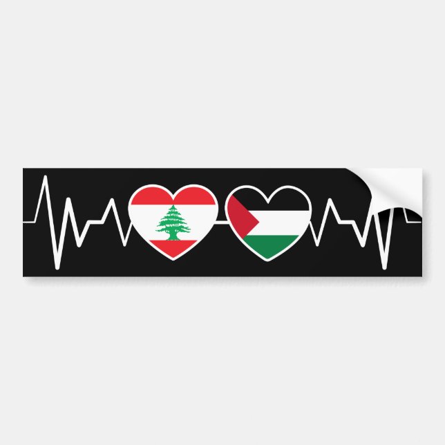 Autocollant De Voiture Heartbeat Lebanon Palestine Unity drapeaux. (Devant)