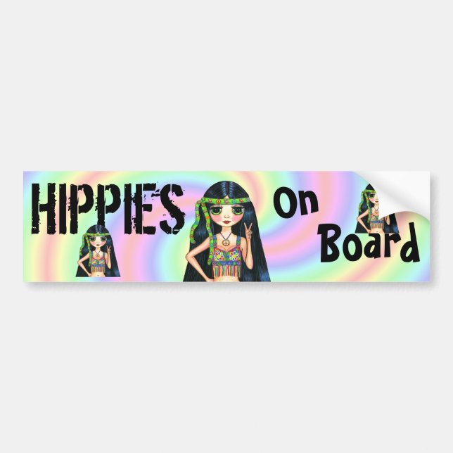 Autocollant De Voiture Hippies on Board Funny Hippie Chick Peace Sign (Devant)