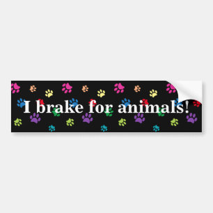 Autocollant De Voiture I Brake for Animals! Rainbow Painted Paws Black