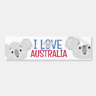 Autocollant De Voiture I Love Australia Grey Koala Bear
