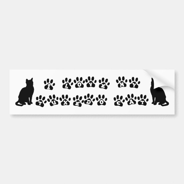 Autocollant De Voiture I Love My Tuxedo Cat—Black Text (Devant)