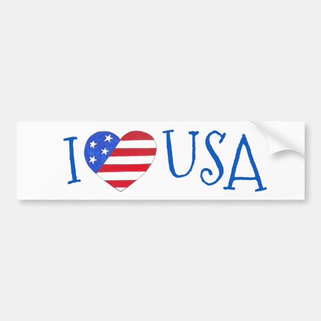 Autocollant De Voiture I Love USA Patriotic Juillet 4 American Flag Heart (Devant)