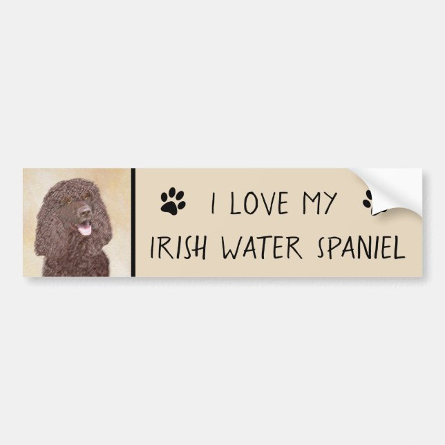 Autocollant De Voiture Irish Water Spaniel Peinture - Original Dog Art (Devant)