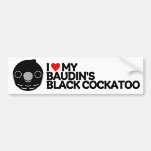 AUTOCOLLANT DE VOITURE J'ADORE LE COCKATOO NOIR DE MON BAUDIN