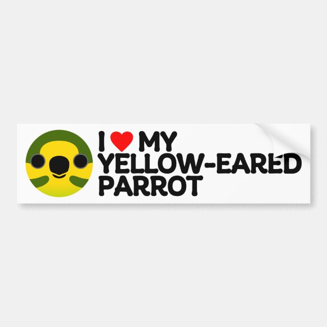 AUTOCOLLANT DE VOITURE J'ADORE MON PARROT JAUNE (Devant)